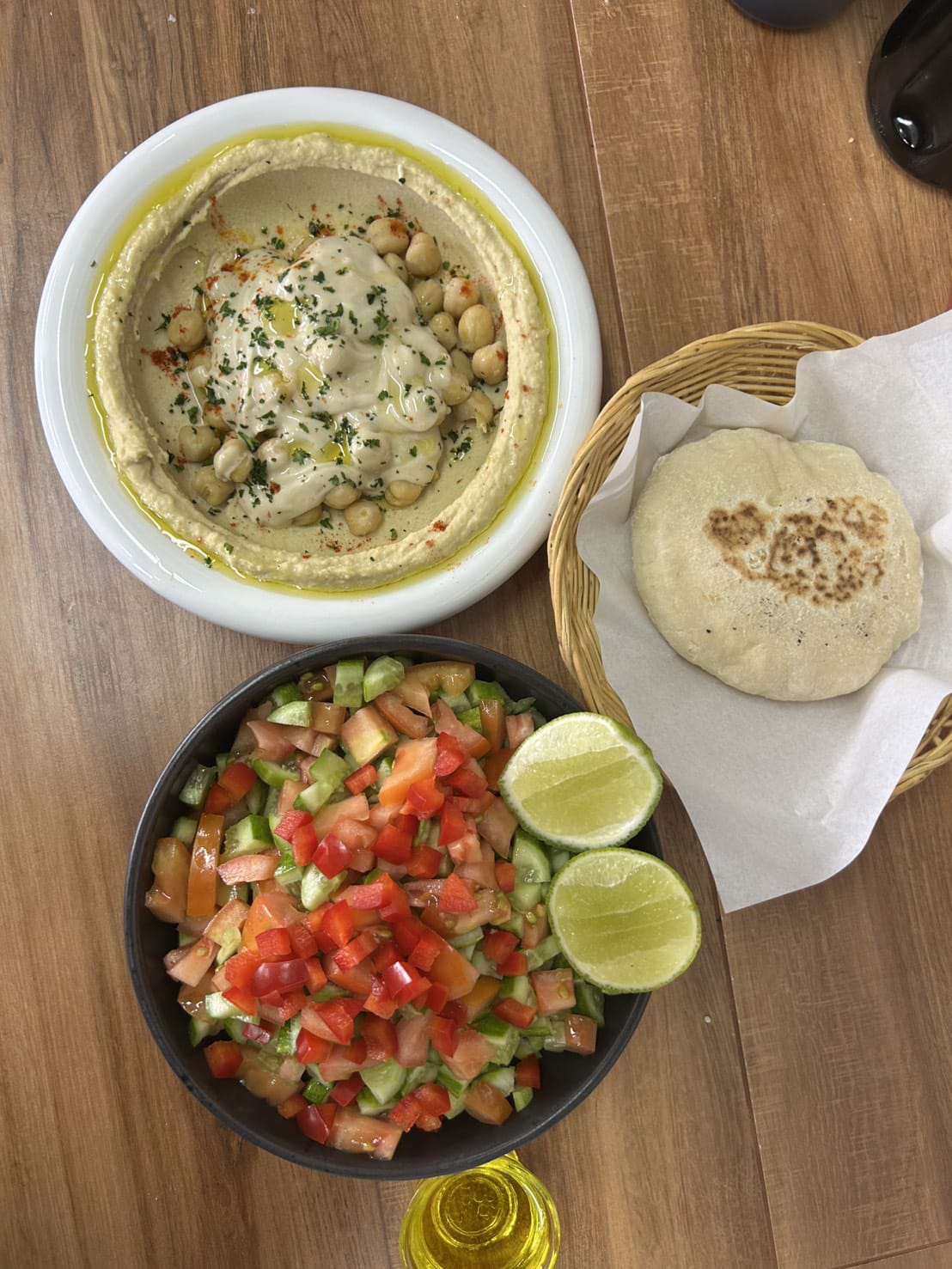Hummus, pita and Israeli salad at Sababa